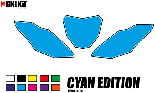 DKLKIT Dekal Sifferbakgrunder 1-Färg Cyan Edition (Välj Modell) (Inkl. Eget Namn & Nr)