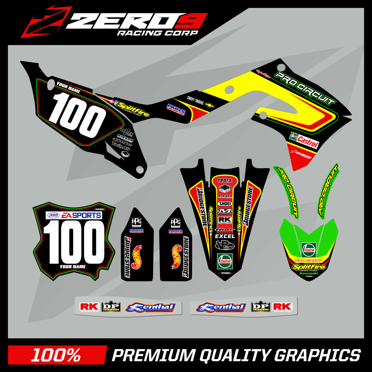 09 Zeronine Dekalkit Kawasaki Team Pro Circuit (Inkl. eget namn & nr)